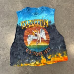 Vintage Y2K Led Zeppelin US Band Tour Tie Dye Cut Off Tank Top Graphic Tee M